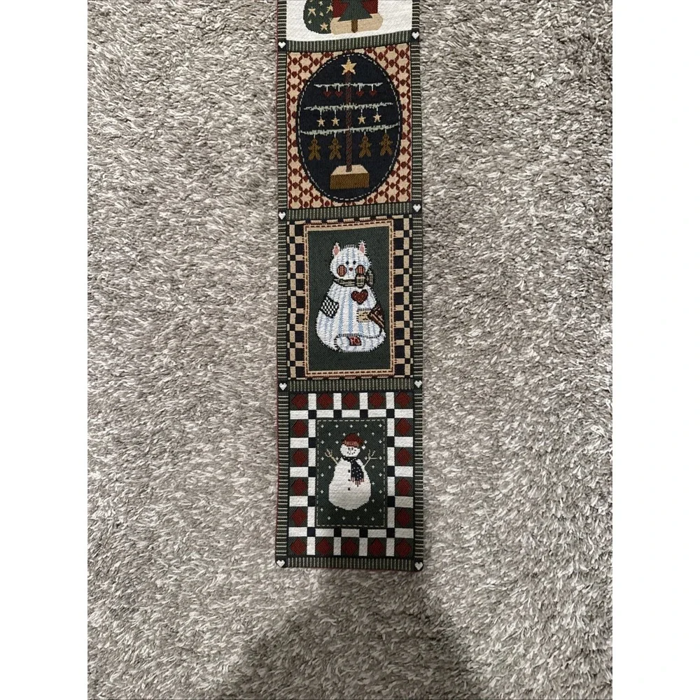 Christmas Bell Pull Holiday Wall Tapestry Santa Tree Cat Snowman Folk USA Made